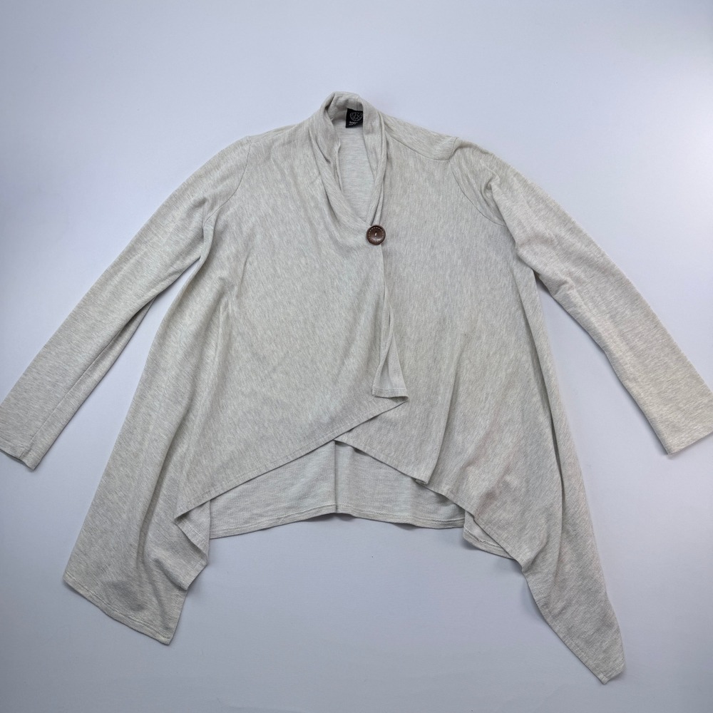 Bobeau Womens Small Oatmeal Heathered Draped One Button Sharkbite Cardigan Wrap